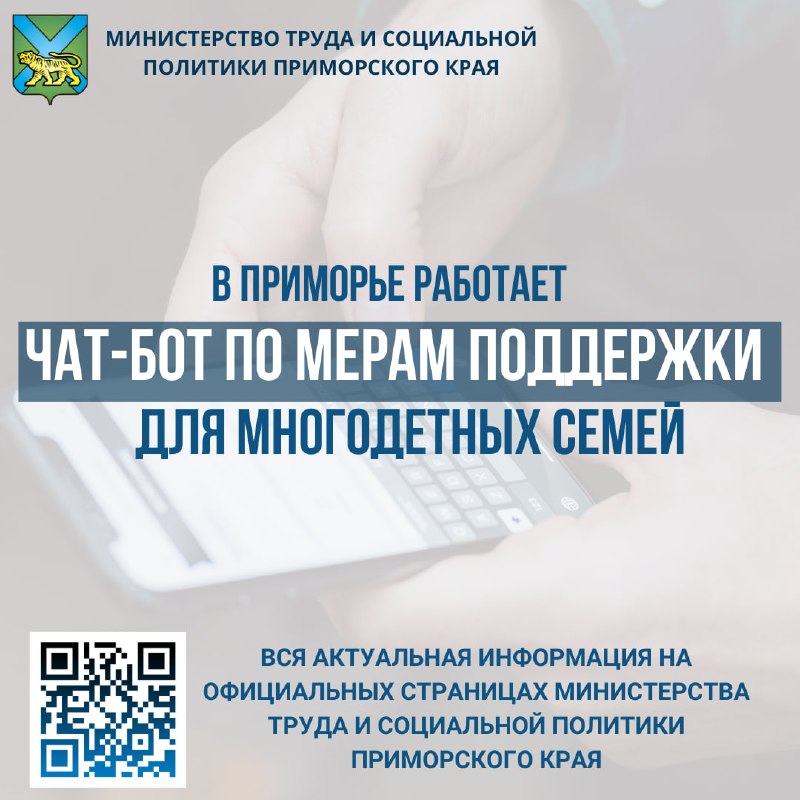 В Приморье 1200 семей воспользовались чат-ботом, который информирует о мерах поддержки многодетным семьям..