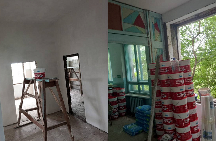 В Чкаловском завершают ремонт спортзала будущего колледжа.
