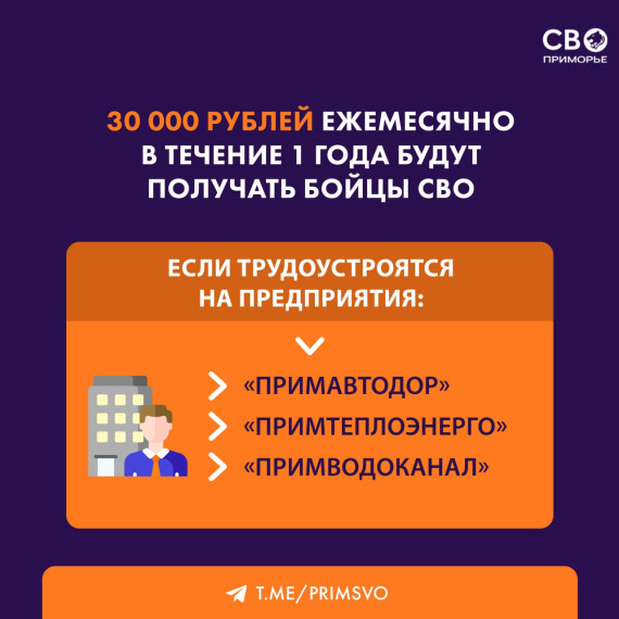 360 000 рублей могут получить бойцы СВО на предприятиях Приморья. 360 000 рублей могут получить бойцы СВО на предприятиях Приморья.